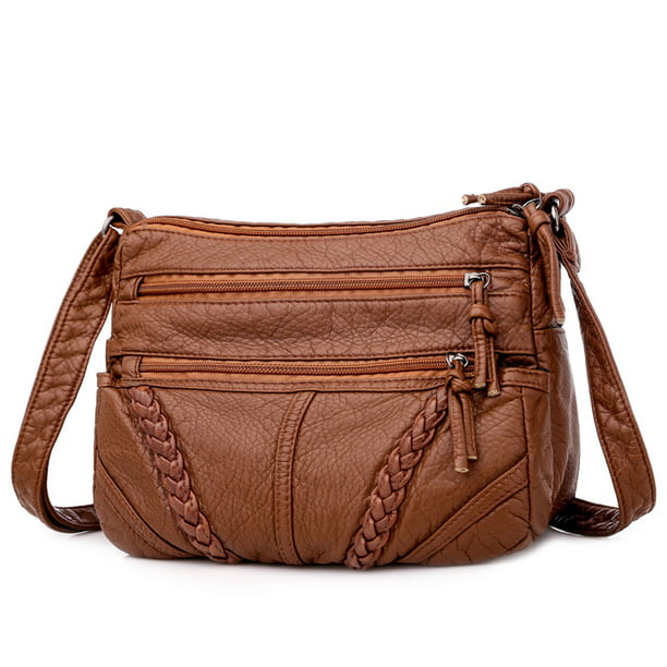 Light Brown Faux Leather Crossbody Bags for Women Vintage Adjustable Shoulder